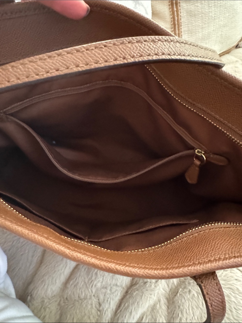 COACH Brown Leather Tote with Logo Charm - Picture 3 of 4